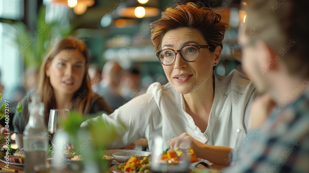 A famous designer having lunch with smart designers. in design studio. Generative AI. A famous designer having lunch with smart designers. in design studio. Generative AI.