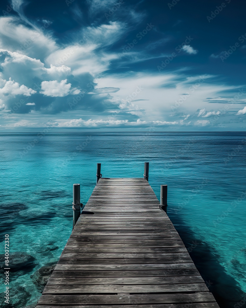 Dock Over Beautiful Crystal Blue Ocean Continuing Out Of Sight Into The Horizon - Generative AI Dock Over Beautiful Crystal Blue Ocean Continuing Out Of Sight Into The Horizon - Generative AI