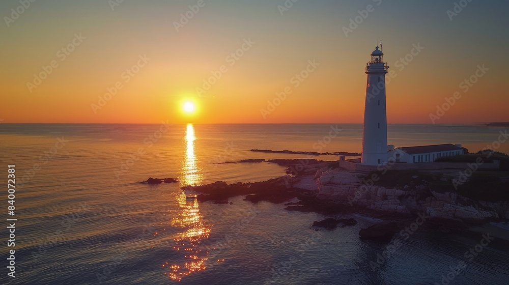 Phare des Baleines, the Whale Lighthouse at sunset and a sea view on Ile de Ré, the French island of Re Phare des Baleines, the Whale Lighthouse at sunset and a sea view on Ile de Ré, the French island of Re