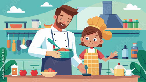 Father's Day Cooking: Dad and Child Bonding in the Kitchen Vector Illustration