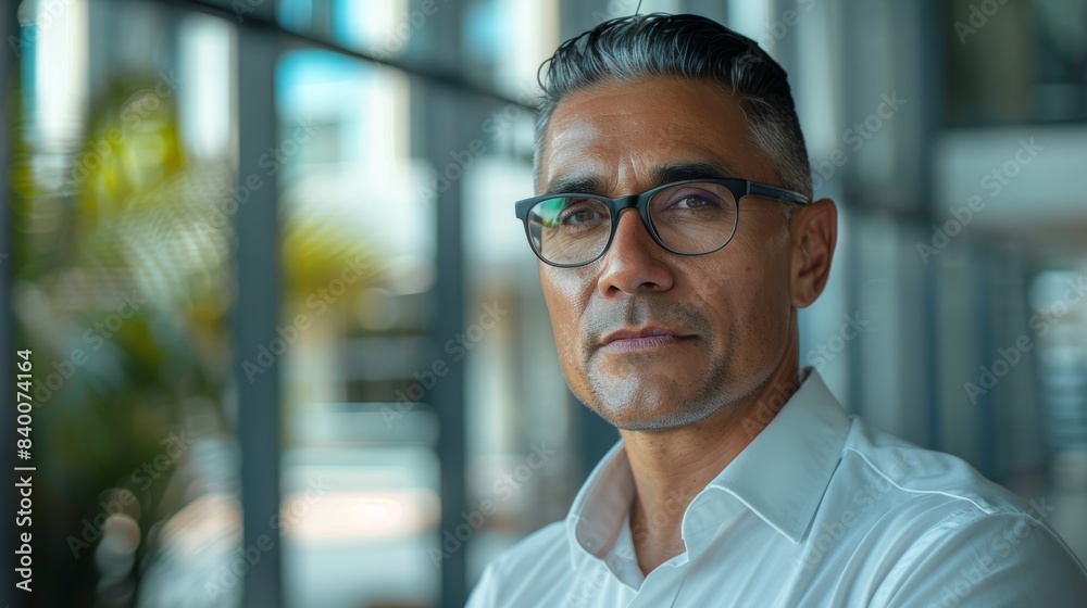 45 year old handsome aboriginal Australian man, wearing glasses, formal slick hairstyle, smooth face, with a white shirt alongside a large window in modern office building 45 year old handsome aboriginal Australian man, wearing glasses, formal slick hairstyle, smooth face, with a white shirt alongside a large window in modern office building