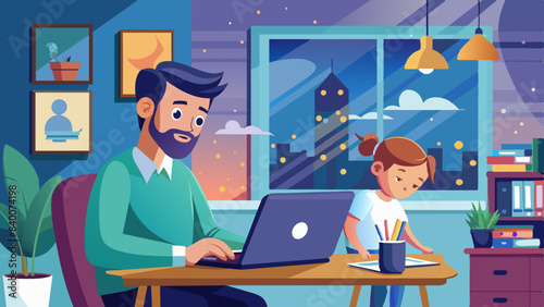 Inspiring Vector Art of Father and Child Working Together