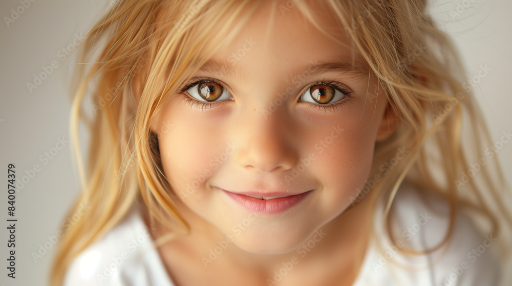 Close-up Portrait of a Smiling Young Girl with Blonde Hair Close-up Portrait of a Smiling Young Girl with Blonde Hair