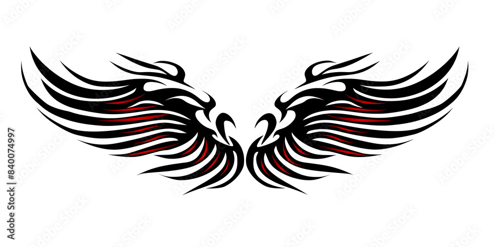 Fototapeta premium Tribal wings symbol design on transparent background