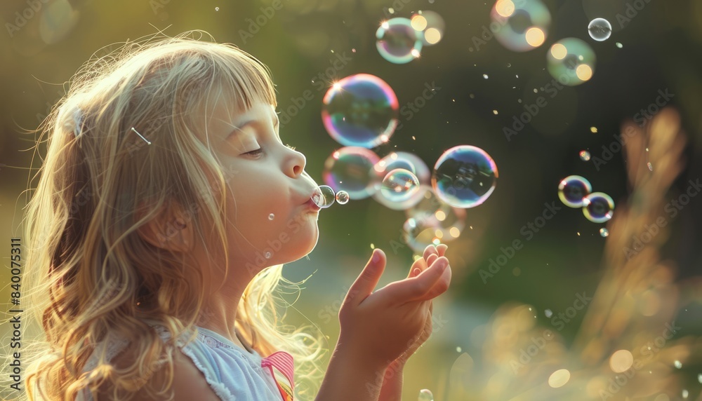 Bubble Magic: A Beautiful Little Girl Blows Bubbles Bubble Magic: A Beautiful Little Girl Blows Bubbles