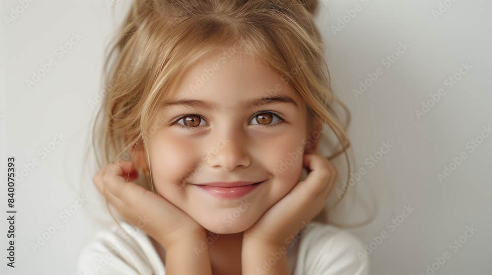 Close-up Portrait of a Smiling Young Girl with Blonde Hair