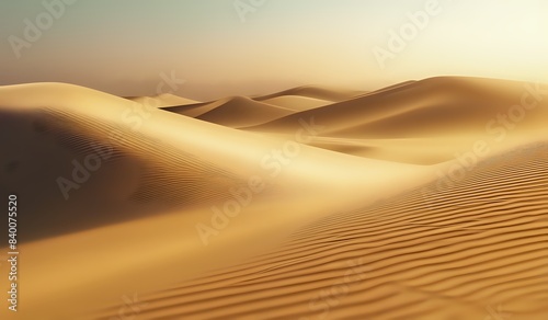 Fototapeta Naklejka Na Ścianę i Meble -  High-Resolution Sand Dunes Desert Wallpaper with Shimmer Gradient, Ethereal Light, and Subtle Blur Effect, sunset in the desert country, dunes desert sand