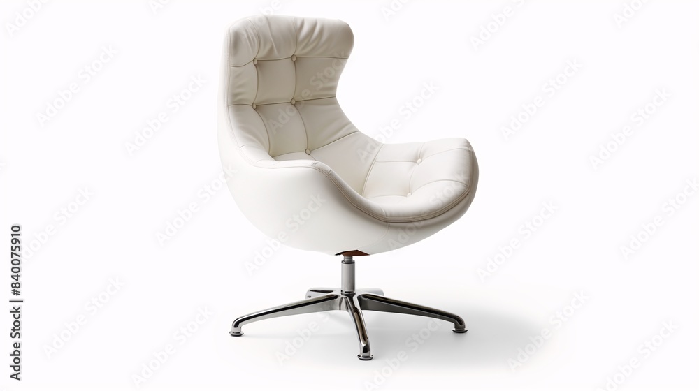 Modern white swivel chair with an ergonomic design and comfortable padding, suitable for office or home use. Supported by a sturdy metallic base. Modern white swivel chair with an ergonomic design and comfortable padding, suitable for office or home use. Supported by a sturdy metallic base.