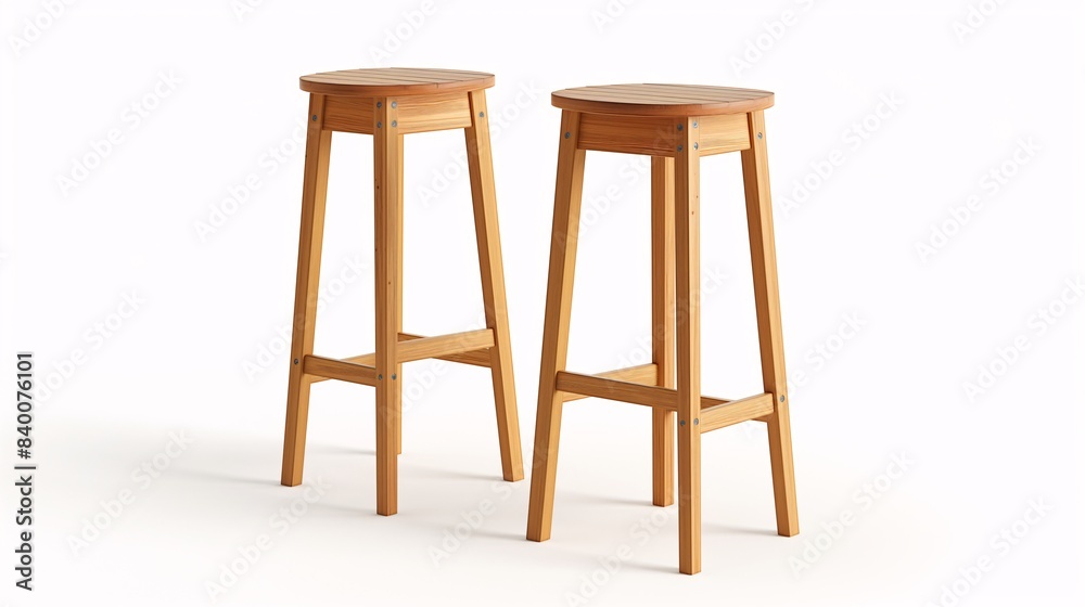 Two wooden bar stools with modern design and clean lines, suitable for home decor or kitchen island seating. Two wooden bar stools with modern design and clean lines, suitable for home decor or kitchen island seating.