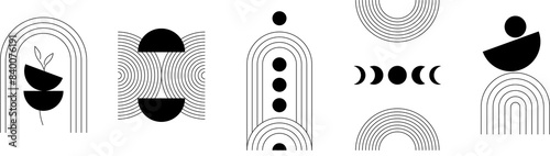 Line geometric arch and circle abstract shapes. Contemporary mid century line design set. vector illustration .EPS 10