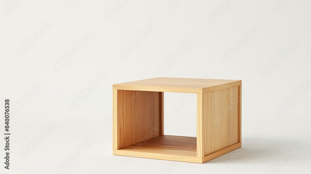 Minimalist wooden open cube storage on a plain background, perfect for modern interior design and organizing spaces.