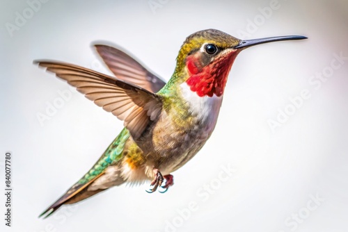 Hummingbird in flight on white background, hummingbird, bird, nature, wildlife, animal, humming, fast, small, colorful