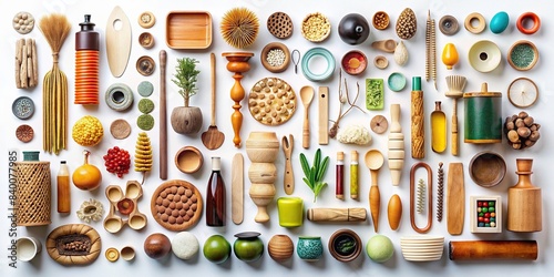 A group of diverse objects arranged neatly on a white background, teamwork, collaboration, unity, organization, diversity, arrangement, assembly, composition, gathering, teamwork, unity photo