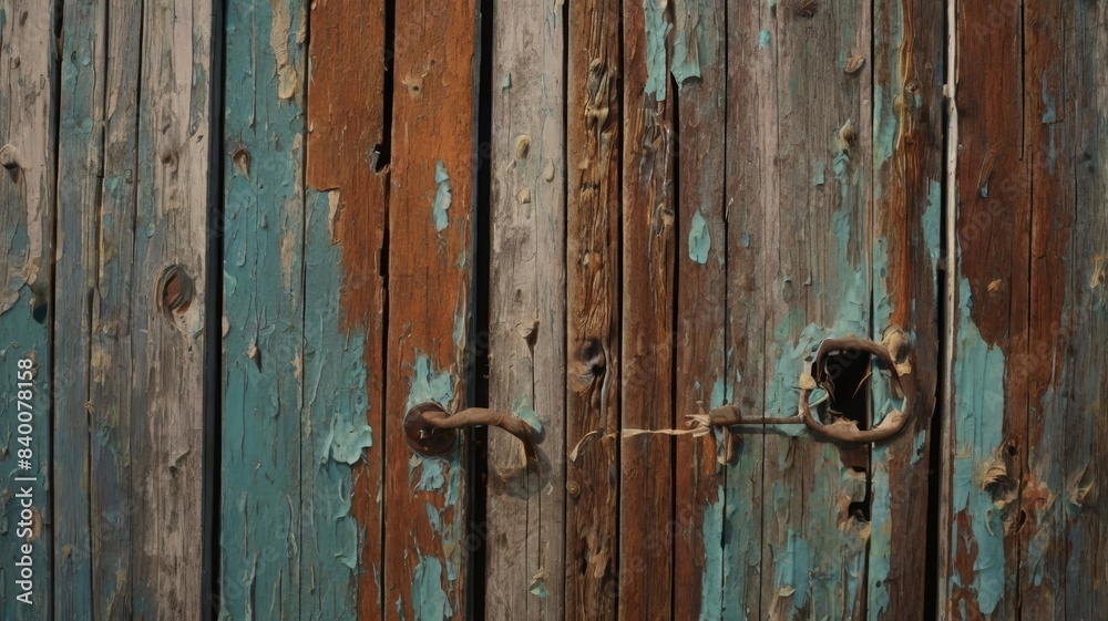 Aesthetic background of worn wooden door with peeling paint Aesthetic background of worn wooden door with peeling paint