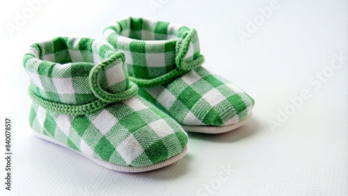 Green and white plaid baby booties   baby  booties  infant  checkered  shoes  soft  cozy  newborn  striped  clothing  adorable