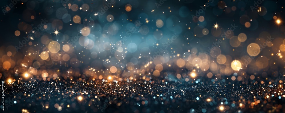 Obraz premium Golden Glitter Dust On Blue Background At Christmas