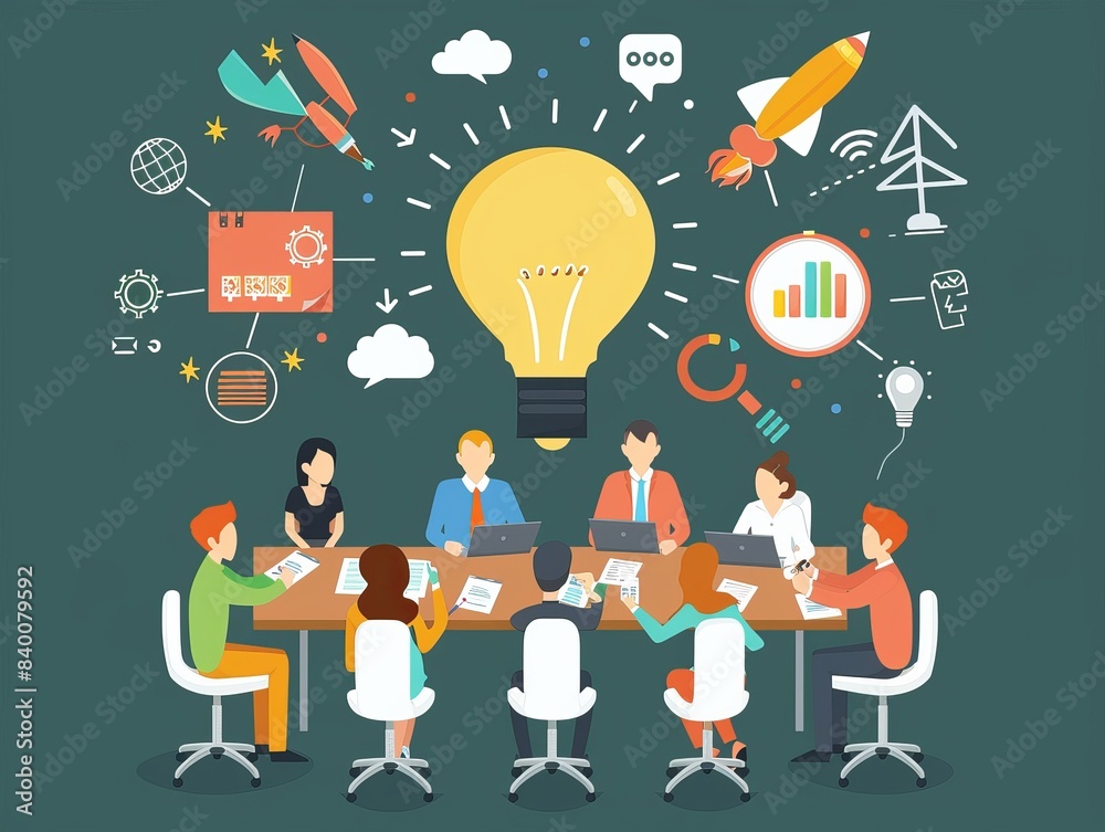 Innovative startup office design with top-view cartoon drawing showcases creative strategies Innovative startup office design with top-view cartoon drawing showcases creative strategies