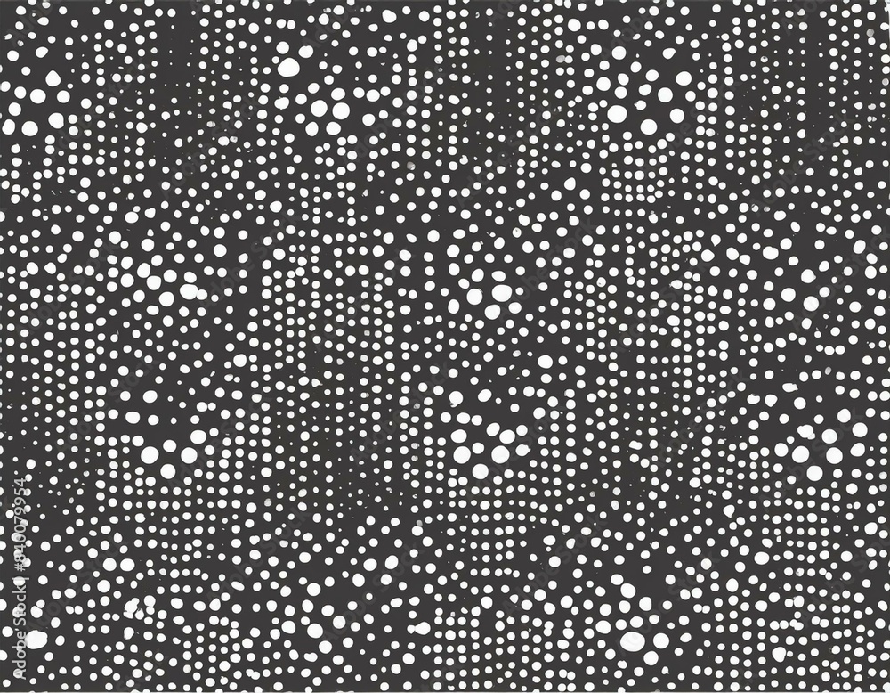 Seamless monochrome pattern with various sized white dots on a black background