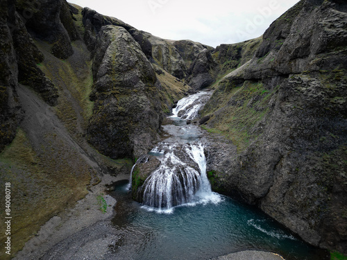 The hidden Stjórnarfoss waterfall, Iceland, in a gorge near Kirkjubæjarklaustur, not far from Route 1, Ring Road Southern Region photo