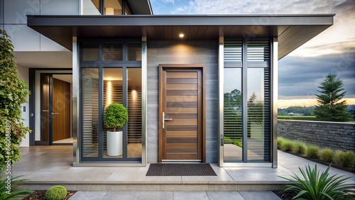 Modern aluminium panel door design for house entrance , aluminium, panel, door, design, modern, house, entrance, exterior, architecture, sleek, stylish, home, contemporary, metallic photo