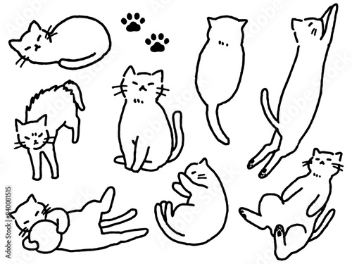 いろんな猫の手描き線画セット