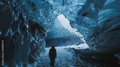 Naturally occurring enchanted ice caverns in Iceland near Jokursalon glacier lagoon that are only accessible in the wintertime. photo