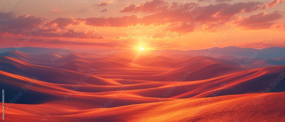 Sunset over rolling hills, warm and serene, natural beauty, copy space Sunset over rolling hills, warm and serene, natural beauty, copy space
