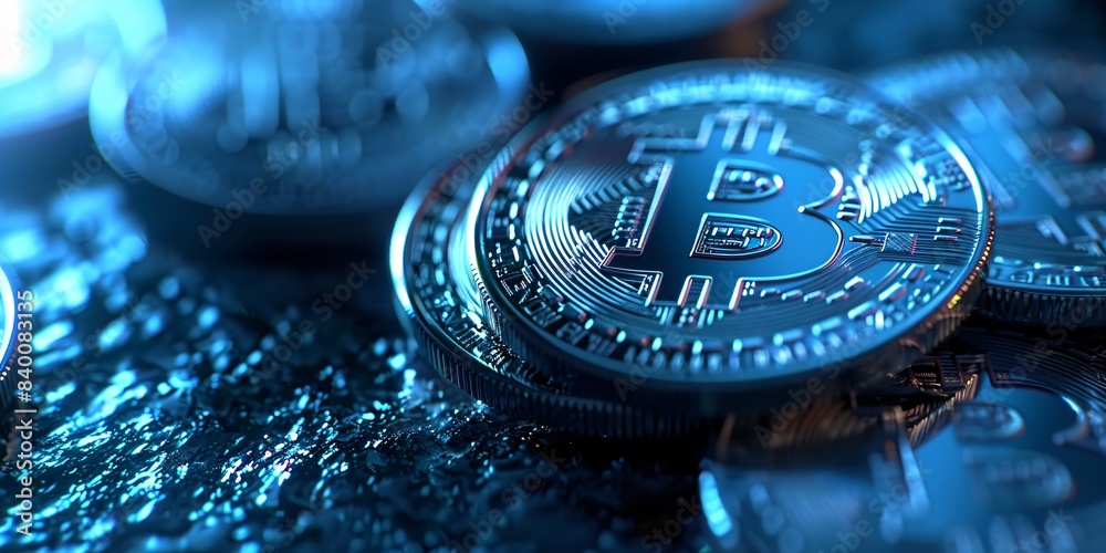 Dependable and secure virtual currency with 3d symbols, electronic, cerulean pattern. 3d rendering. Dependable and secure virtual currency with 3d symbols, electronic, cerulean pattern. 3d rendering.