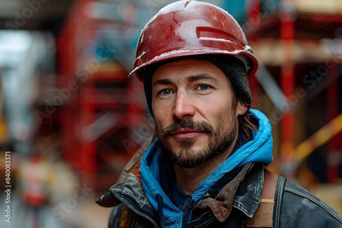 Portrait of a Construction Worker in Safety Gear on a Worksite - Architecture, Engineering, and Workforce