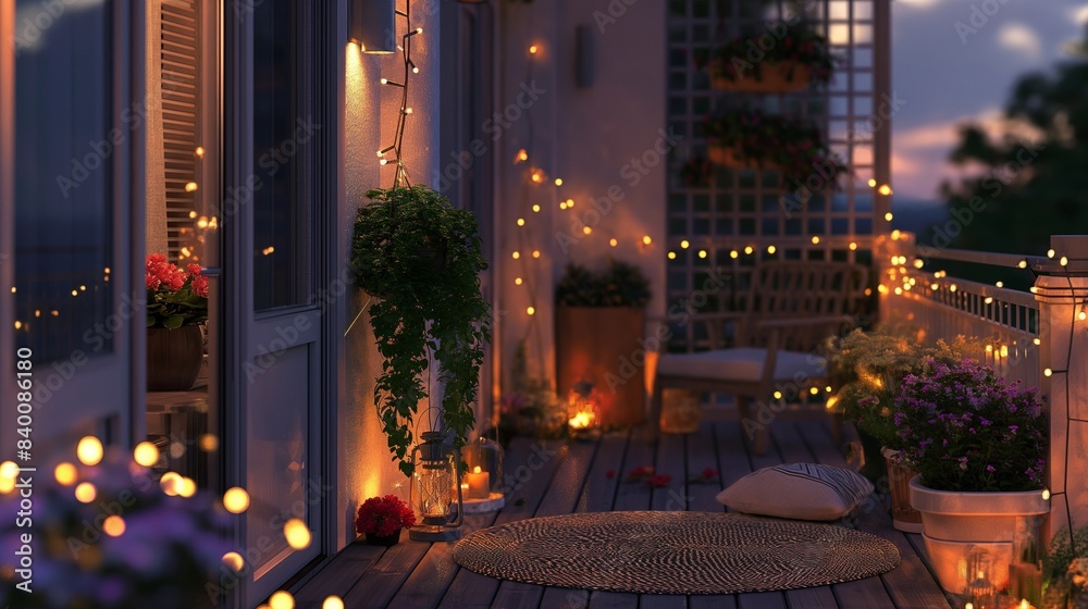 balcony decorated with lights presenting awesome view