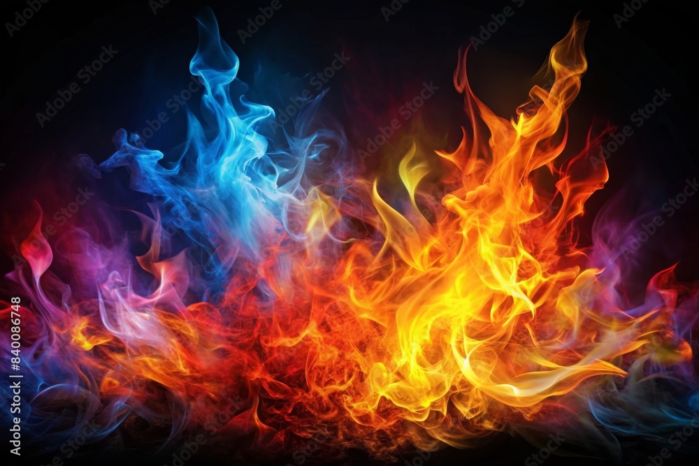 Colorful abstract representation of fire, abstract, colorful, fiery, flames, heat, burning, vibrant, dynamic, energy, power