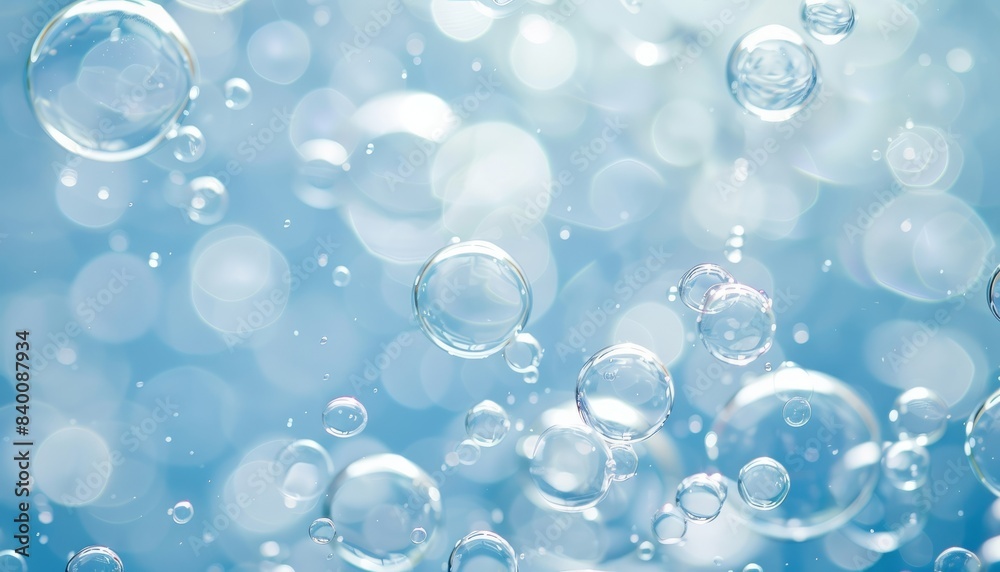 Glowing Bubbles: A Radiant Display on a Light Blue Background Glowing Bubbles: A Radiant Display on a Light Blue Background