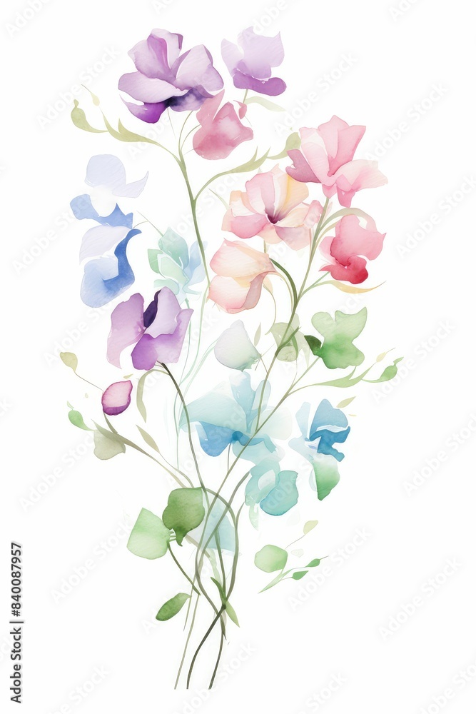 sweet pea themed frame or border for photos and text. pastel-colored blooms and curly tendrils. watercolor illustration, white color background. sweet pea themed frame or border for photos and text. pastel-colored blooms and curly tendrils. watercolor illustration, white color background.