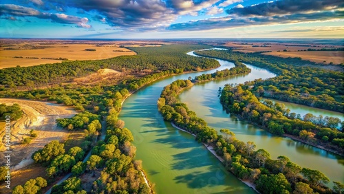 Aerial view of the magnificent meandering Murray River in Riverland, South Australia , Murray River, Riverland, South Australia, aerial, view, majestic, meandering, scenic, landscape photo