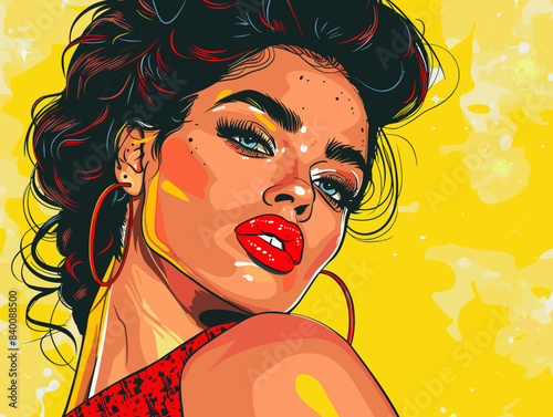 beautiful woman, retro style pop art pin up, flat vector illustration
