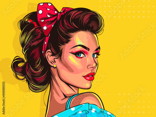 beautiful woman, retro style pop art pin up, flat vector illustration