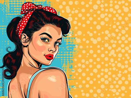 beautiful woman, retro style pop art pin up, flat vector illustration