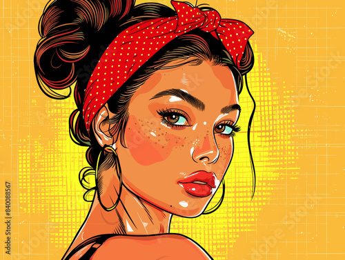 beautiful woman, retro style pop art pin up, flat vector illustration