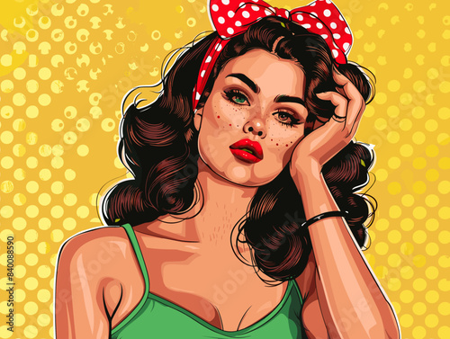 beautiful woman, retro style pop art pin up, flat vector illustration