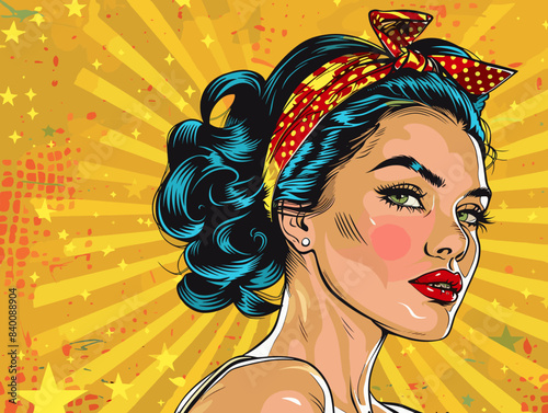 beautiful woman, retro style pop art pin up, flat vector illustration