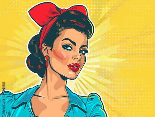 beautiful woman, retro style pop art pin up, flat vector illustration