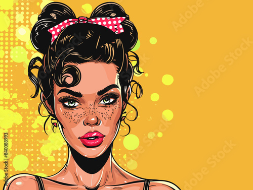 beautiful woman, retro style pop art pin up, flat vector illustration