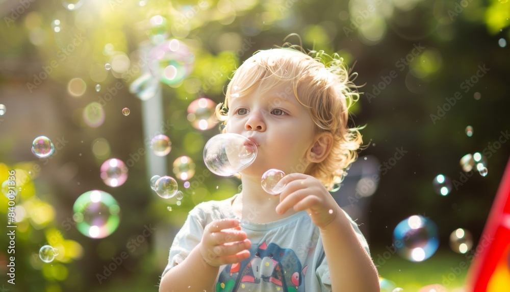 Sunny Day Delight: Child Blowing Bubbles at 7:4 Sunny Day Delight: Child Blowing Bubbles at 7:4
