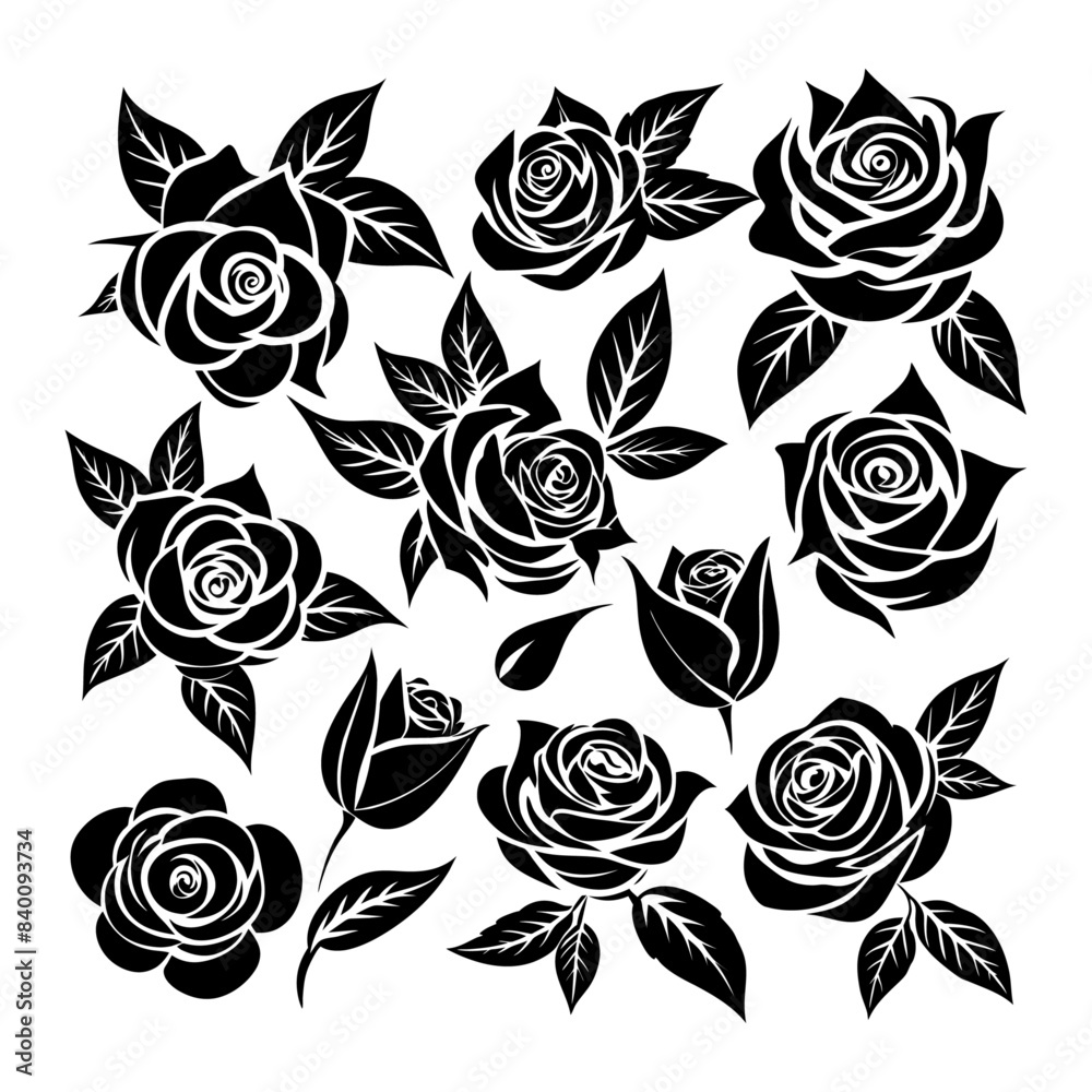 Rose with leaves silhouette vector Rose with leaves silhouette vector