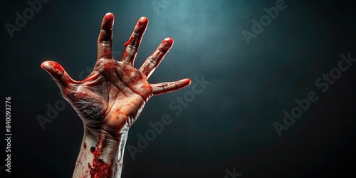 Bloody zombie flesh hand reaching up for help, rotting skin, Halloween concept, zombie, flesh, hand, reaching, Halloween, premium, cutout,, background, arm, open palm, pandemics photo