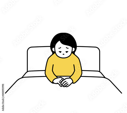ベッドで落ち込む女性のイラスト
