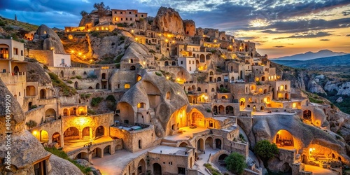 Underground city in Turkey featuring tunnels, rooms, and passageways carved into the rock , Derinkuyu, Cappadocia, Turkey, underground, city, tunnels, rooms, passageways, carved, rock photo