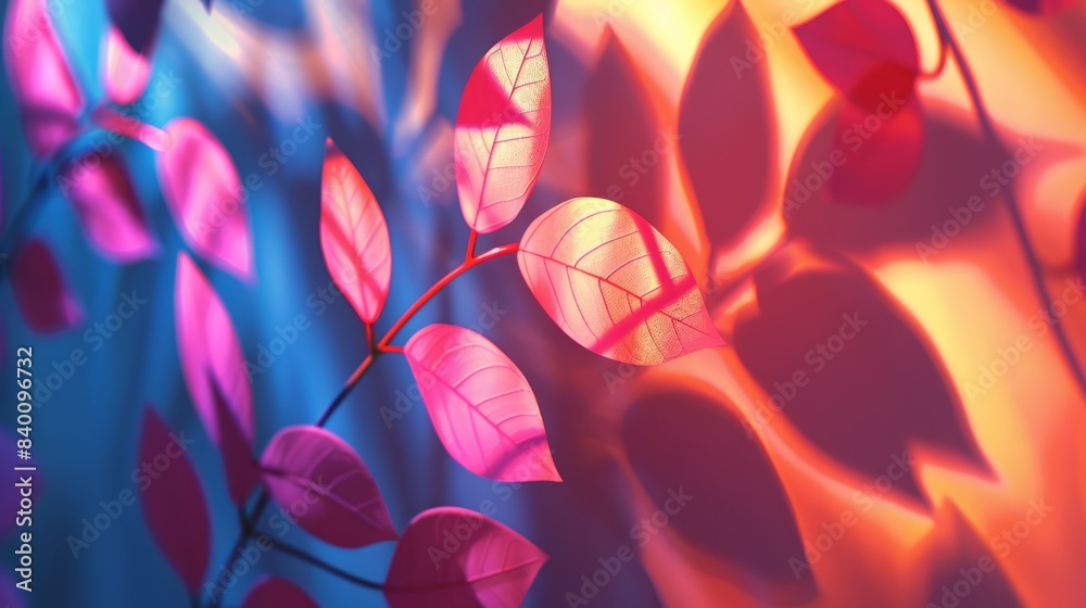 An abstract neon frame with leaf-shaped cutouts, casting a beautiful pattern of light and shadow. An abstract neon frame with leaf-shaped cutouts, casting a beautiful pattern of light and shadow.