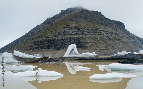 Scenic view of the mighty Svínafellsjökull glacier on a sunny day in spring, Skaftafell, Vatnajökull National Park, Iceland photo