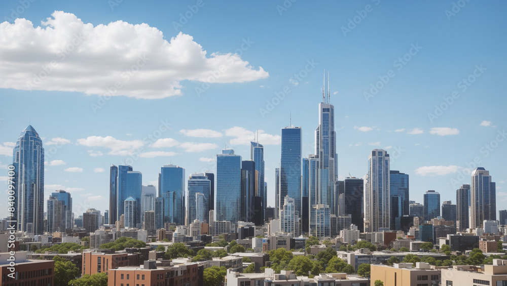 Fototapeta premium cityscape of a large American city with many skyscrapers.